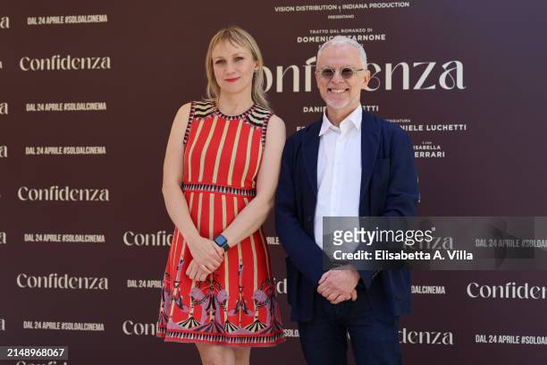 Director Daniele Luchetti and Elena Bouryka attend the photocall for the movie "Confidenza" at Hotel De La Ville on April 17, 2024 in Rome, Italy.