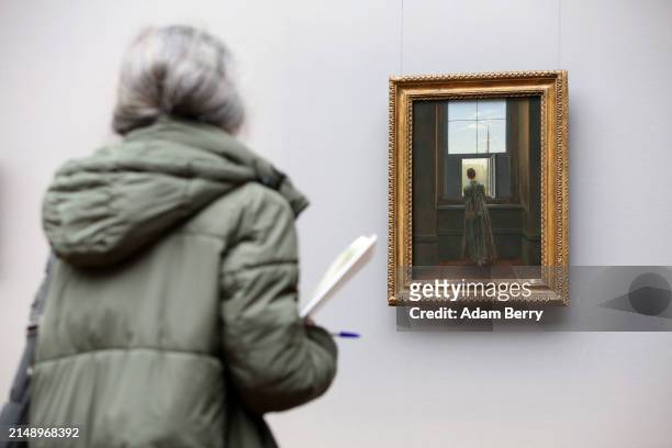 The painting "Frau am Fenster" or "Woman at a Window" by Caspar David Friedrich is seen at the press preview of the exhibition "Caspar David...