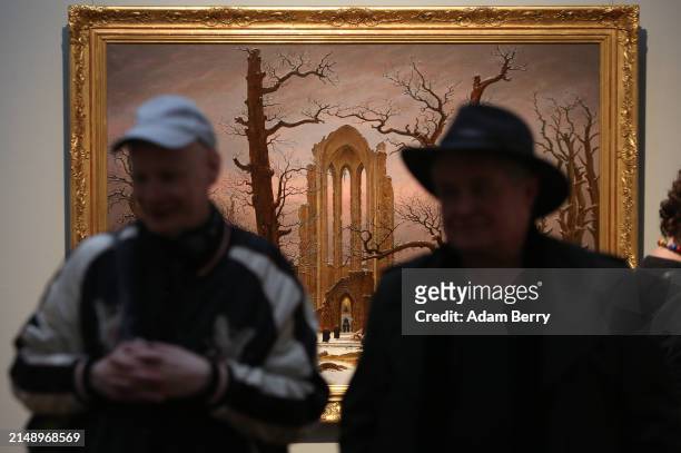 Copy of the painting "Klosterfriedhof im Schnee" or "Monastery Cemetery In Snow" by Caspar David Friedrich is seen at the press preview of the...