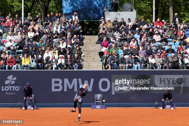 Alexander Zverev of Germany serves during his second round match against Jurij Rodionov of Austria on day 5 of the BMW Open at MTTC IPHITOS on April...