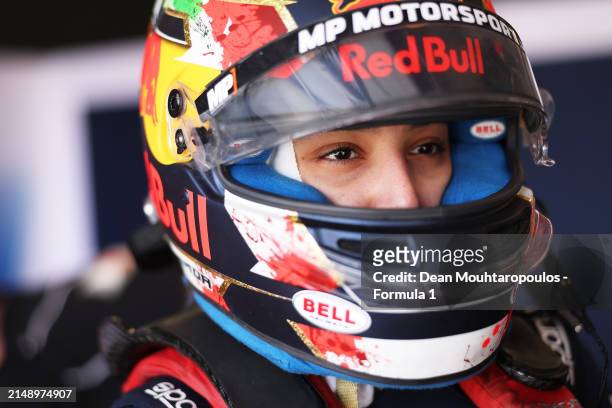Hamda Al Qubaisi of United Arab Emirates and MP Motorsport looks on in the garage during F1 Academy Testing at Circuit Zandvoort on April 17, 2024 in...