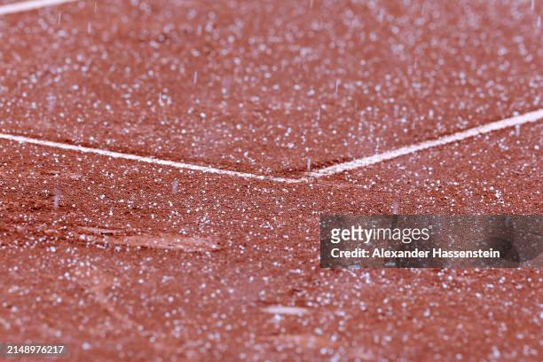 Hailstones on the Center Court during the second round macht between Alexander Zverev of Germany and Jurij Rodionov of Austria on day 5 of the BMW...