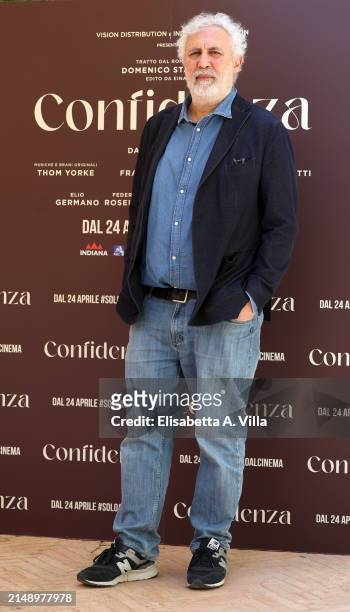 Screenwriter Francesco Piccolo attends the photocall for the movie "Confidenza" at Hotel De La Ville on April 17, 2024 in Rome, Italy.