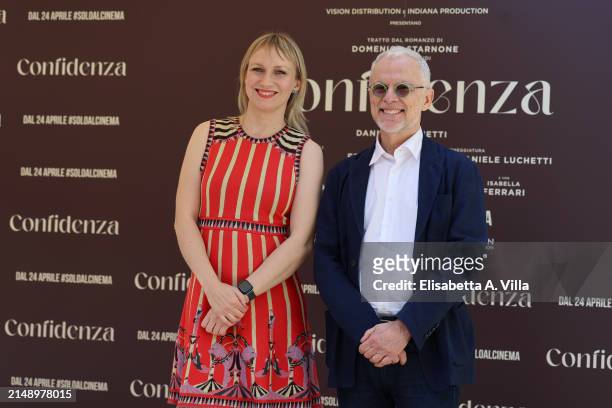 Director Daniele Luchetti and Elena Bouryka attend the photocall for the movie "Confidenza" at Hotel De La Ville on April 17, 2024 in Rome, Italy.