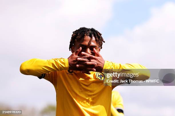 Conor McLeod of Wolverhampton Wanderers celebrates after scoring his team's first goal during the U18 Premier League North match between...