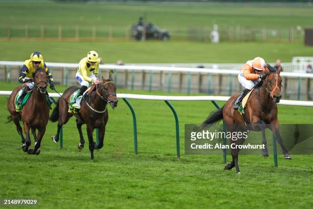 Sean Levey riding Jayarebe win The bet365 Feilden Stakes at Newmarket Racecourse on April 17, 2024 in Newmarket, England.