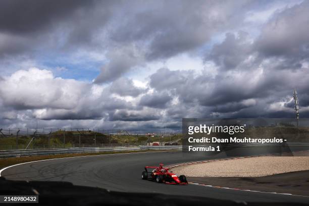Maya Weug of Netherlands and PREMA Racing drives on track during F1 Academy Testing at Circuit Zandvoort on April 17, 2024 in Zandvoort, Netherlands.