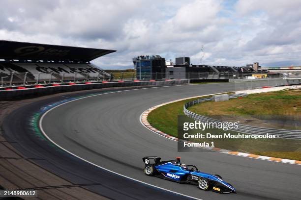 Lia Block of United States and ART Grand Prix drives on track during F1 Academy Testing at Circuit Zandvoort on April 17, 2024 in Zandvoort,...