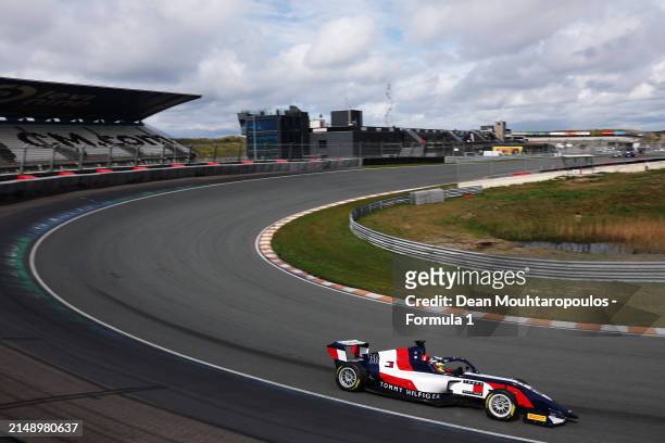 Nerea Marti of Spain and Campos Racing drives on track during F1 Academy Testing at Circuit Zandvoort on April 17, 2024 in Zandvoort, Netherlands.