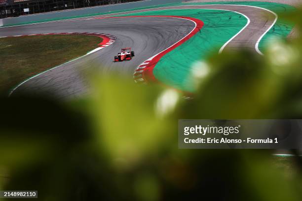 Dino Beganovic of Sweden and PREMA Racing drives on track during day two of Formula 3 Testing at Circuit de Barcelona-Catalunya on April 17, 2024 in...