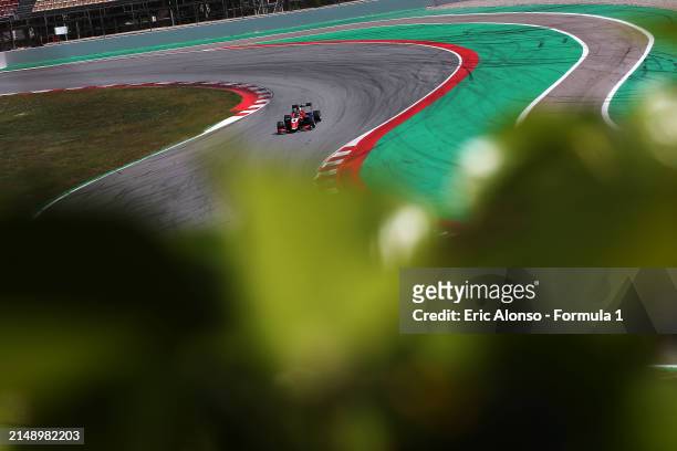 Leonardo Fornaroli of Italy and Trident drives on track during day two of Formula 3 Testing at Circuit de Barcelona-Catalunya on April 17, 2024 in...