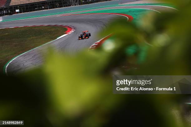 Tommy Smith of Australia and Van Amersfoort Racing drives on track during day two of Formula 3 Testing at Circuit de Barcelona-Catalunya on April 17,...