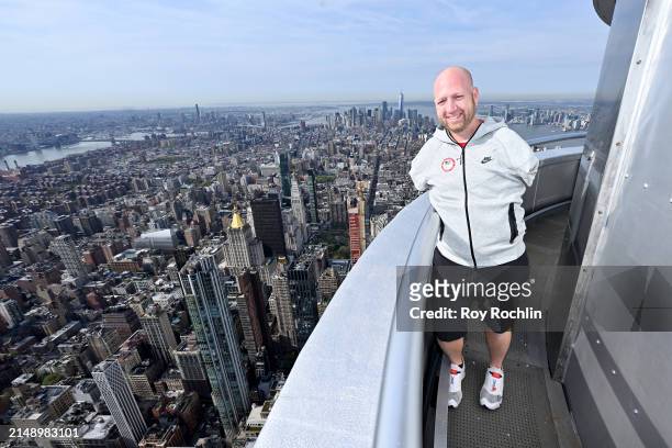Matthew Stutzman attends as U.S.A. Olympians and Paralympians Light the Empire State Building to Mark 100 Days Out from the Olympics at The Empire...