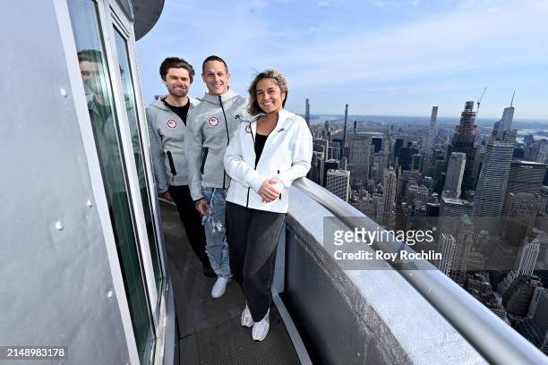 Hans Henken, Nick Mayhugh, and Kaleo Kanahele Maclay attend as U.S.A. Olympians and Paralympians Light the Empire State Building to Mark 100 Days Out...