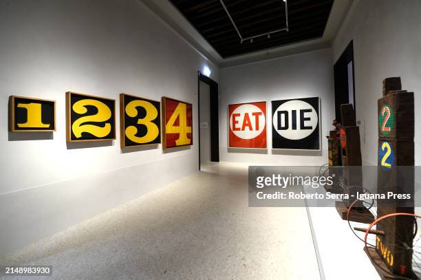 General view of the exhibition preview of "Robert Indiana, The Sweet Mistery" about the art, work and life of american pop artist Robert Indiana at...