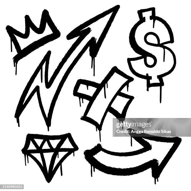 ilustraciones, imágenes clip art, dibujos animados e iconos de stock de símbolos de pincel negro para el arte del graffiti - piedras preciosas