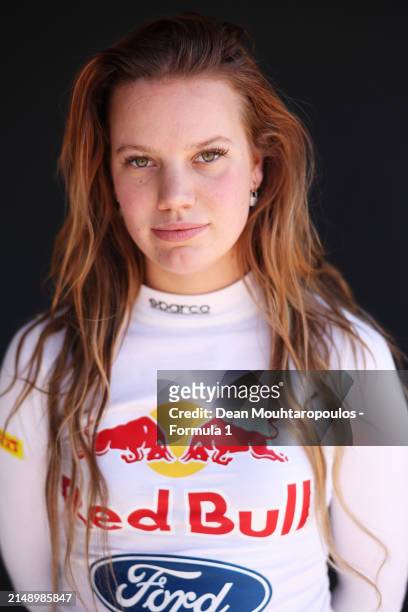Emely de Heus of Netherlands and MP Motorsport poses for a photo during F1 Academy Testing at Circuit Zandvoort on April 17, 2024 in Zandvoort,...