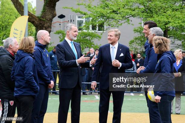 King Felipe VI of Spain with King Willem-Alexander of the Netherlands as they visit the Johan Cruyff Foundation for children with special needs,...