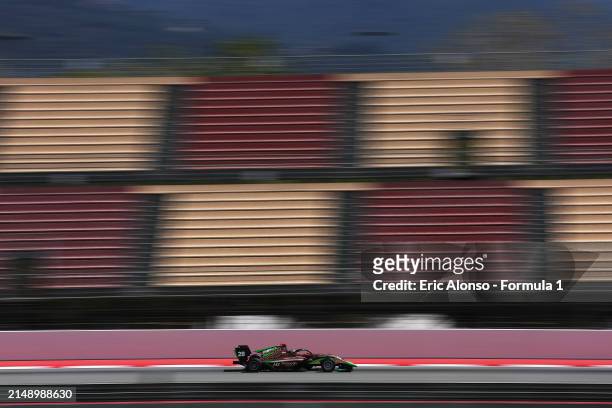 Joshua Dufek of Austria and PHM AIX Racing drives on track during day two of Formula 3 Testing at Circuit de Barcelona-Catalunya on April 17, 2024 in...
