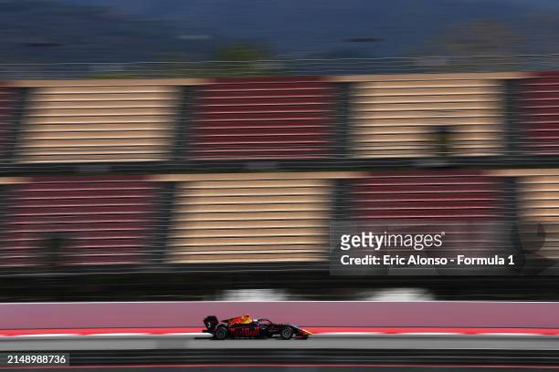 Arvid Lindblad of Great Britain and PREMA Racing drives on track during day two of Formula 3 Testing at Circuit de Barcelona-Catalunya on April 17,...