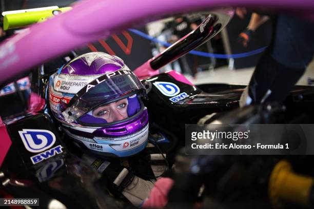 Sophia Floersch of Germany and Van Amersfoort Racing prepares to drive in the garage during day two of Formula 3 Testing at Circuit de...