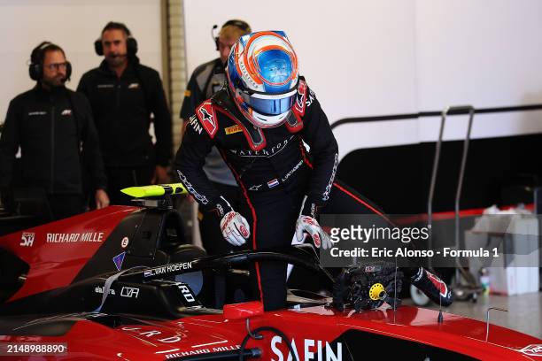 Laurens van Hoepen of Netherlands and ART Grand Prix prepares to drive in the garage during day two of Formula 3 Testing at Circuit de...