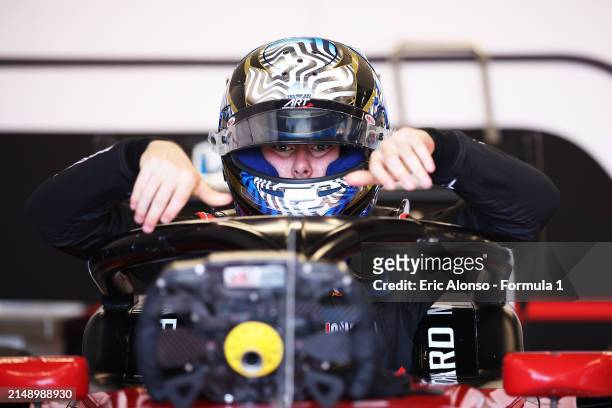 Christian Mansell of Australia and ART Grand Prix prepares to drive in the garage during day two of Formula 3 Testing at Circuit de...
