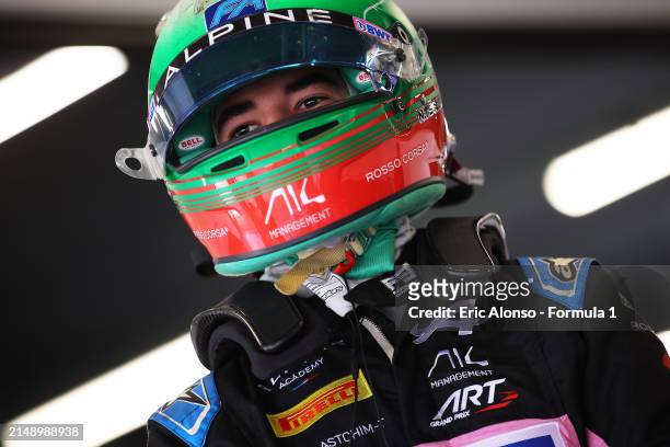 Nikola Tsolov of Bulgaria and ART Grand Prix prepares to drive in the garage during day two of Formula 3 Testing at Circuit de Barcelona-Catalunya on...