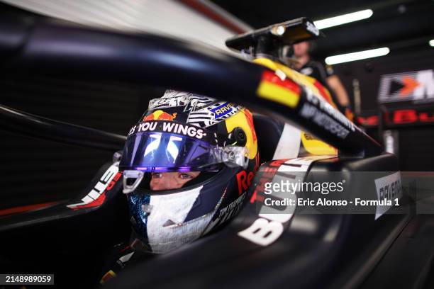 Tim Tramnitz of Germany and MP Motorsport prepares to drive in the garage during day two of Formula 3 Testing at Circuit de Barcelona-Catalunya on...