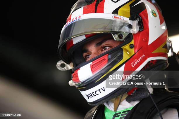 Matias Zagazeta of Peru and Jenzer Motorsport prepares to drive in the garage during day two of Formula 3 Testing at Circuit de Barcelona-Catalunya...