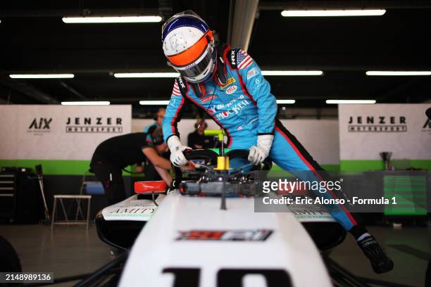 Max Esterson of United States and Jenzer Motorsport prepares to drive in the garage during day two of Formula 3 Testing at Circuit de...