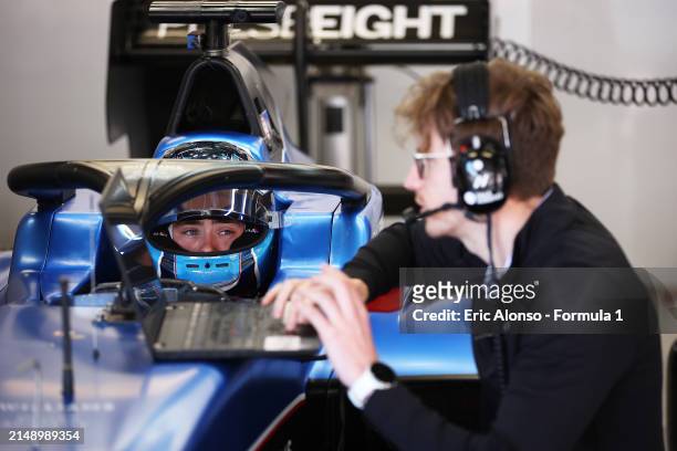 Luke Browning of Great Britain and Hitech Pulse-Eight prepares to drive in the garage during day two of Formula 3 Testing at Circuit de...