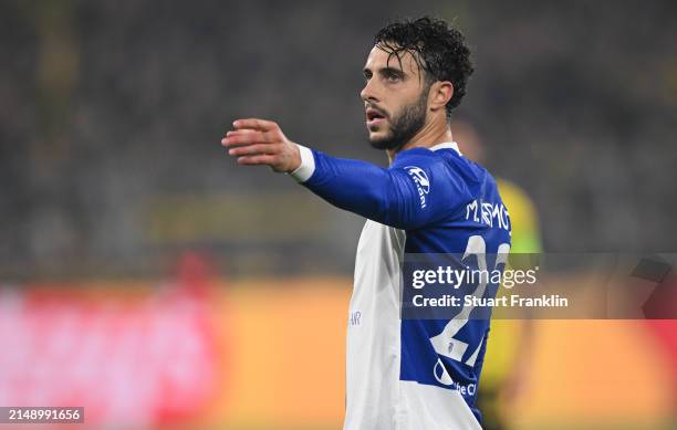 Mario Hermoso of Athletico Madrid gestures during the UEFA Champions League quarter-final second leg match between Borussia Dortmund and Atletico...