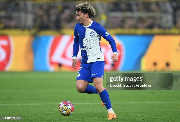 Antoine Griezmann of Athletico in action during the UEFA Champions League quarter-final second leg match between Borussia Dortmund and Atletico...