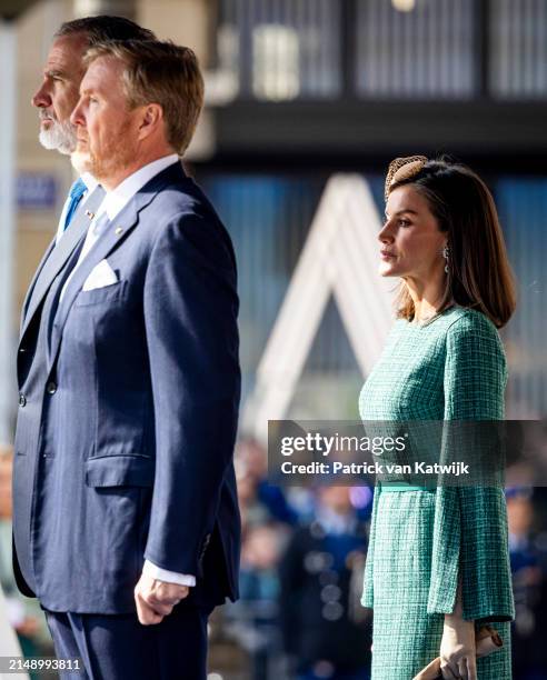 King Willem-Alexander of The Netherlands welcome King Felipe of Spain and Queen Letizia of Spain with an official welcome ceremony at the Royal...