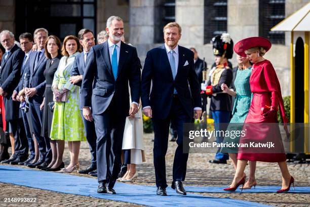 King Willem-Alexander of The Netherlands and Queen Maxima of The Netherlands welcome King Felipe of Spain and Queen Letizia of Spain with an official...