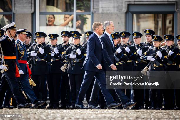 King Willem-Alexander of The Netherlands welcomes King Felipe of Spain of Spain with an official welcome ceremony at the Royal Palace on April 17,...