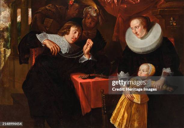 Portrait of a gentleman examining jewelry in the presence of his family, 1640. Private Collection. Creator: Hulsman, Johann .