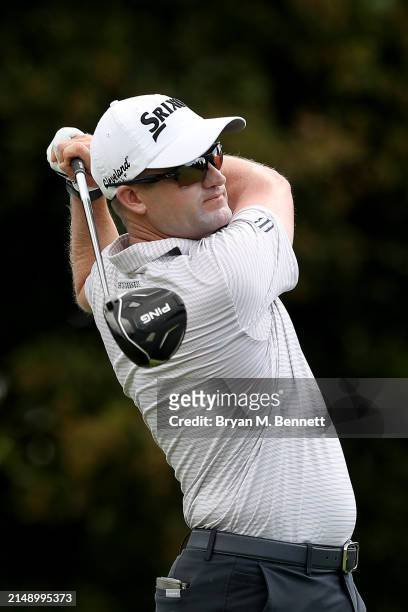 Russell Knox of Scotland plays a shot from the 13th tee during a practice round prior to the Corales Puntacana Championship at Puntacana Resort &...