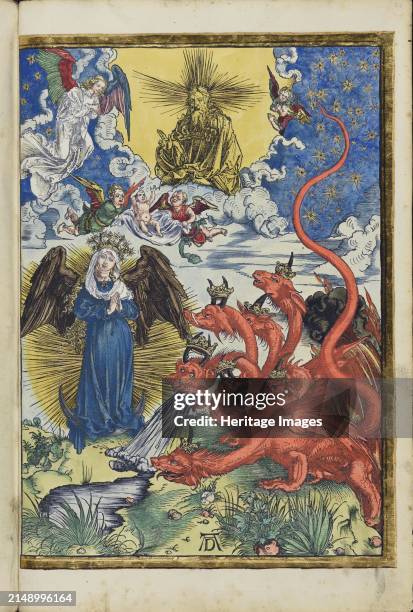 The woman clothed with the sun and the seven-headed dragon. From the Apocalypse , 1511. Found in the Collection of the Sächsische Landesbibliothek -...