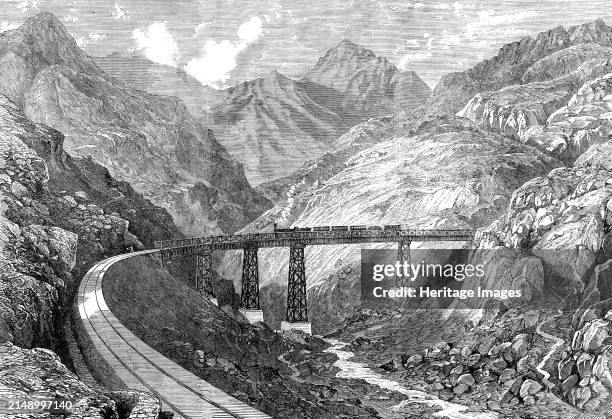 The Valparaiso and Santiago Railway: the Maquis Viaduct, 1864. Engraving from a drawing by Mr. Boulet, of '...one of the highest railways in the...