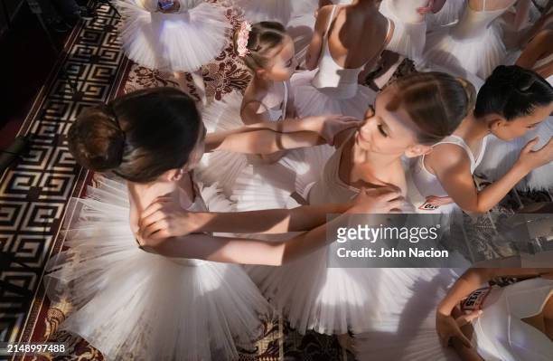 Students from the Youth America Grand Prix gather to break the Guinness World Record for Most Ballerinas En Pointe Simultaneously at The Plaza Hotel...