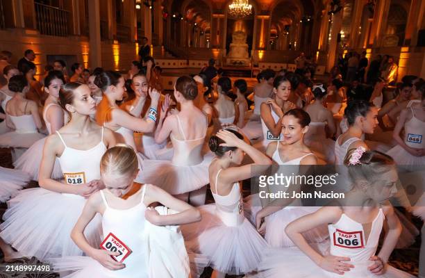 Students from the Youth America Grand Prix gather to break the Guinness World Record for Most Ballerinas En Pointe Simultaneously at The Plaza Hotel...