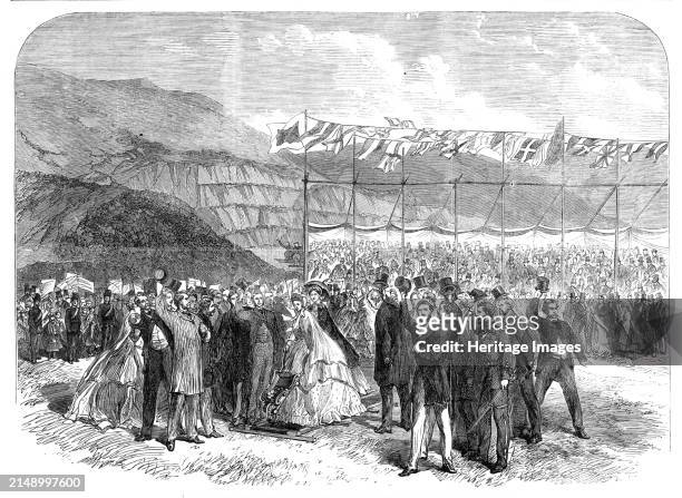 Cutting the first turf of the Carnarvon and Llanberis Railway, 1864. The railway '...will not only afford great accommodation to...travellers, but...