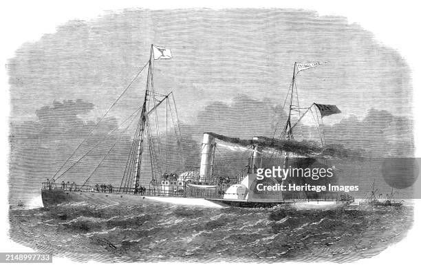 The Colonel Lamb blockade-runner, built at Liverpool, 1864. Engraving from a drawing by Mr. William Woods. '...an exciting race took place...between...