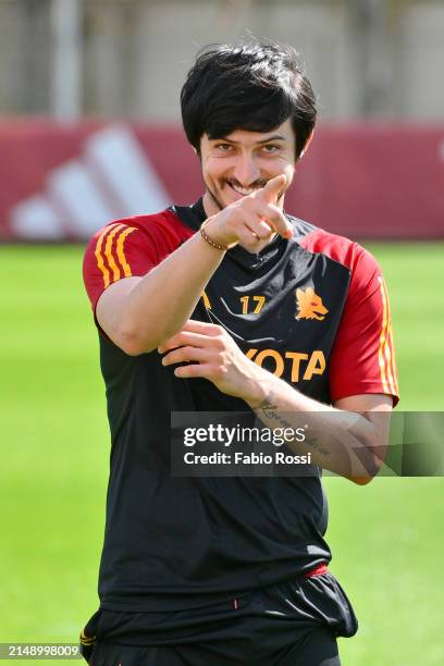 Roma player Sardar Azmoun during the UEFA Europa League 2023/24 quarter-final second leg training session at Centro Sportivo Fulvio Bernardini on...