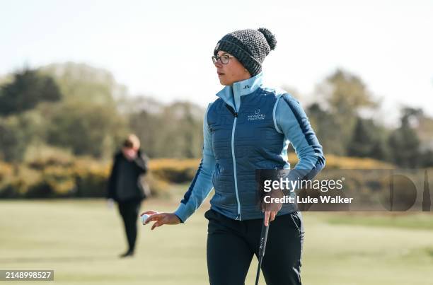 Billy-Jo Smith reacts during The Rose Ladies Series at the Forby Ladies Golf Club on April 17, 2024 in Formby, England.