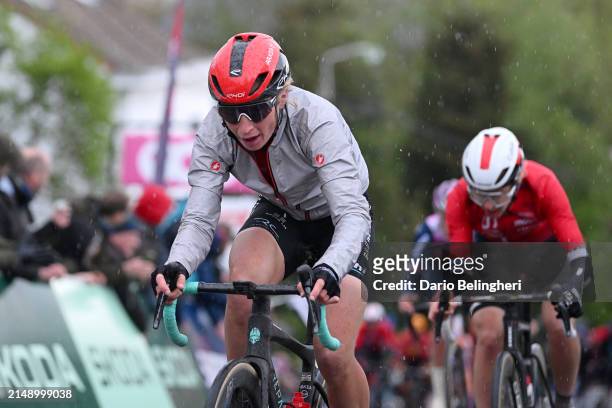 Lotte Claes of Belgium and Team Arkea - B&B Hotels Women crosses the finish line the 27th La Fleche Wallonne Feminine 2024 a 146km one day race from...