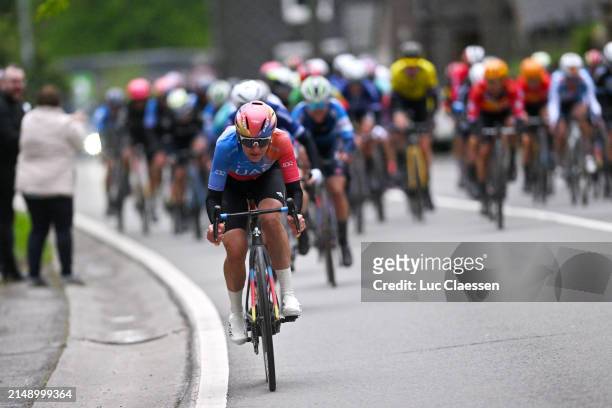 Alena Amialiusik of Belarus and UAE Team ADQ attacks during the 27th La Fleche Wallonne Feminine 2024 a 146km one day race from Huy to Huy / #UCIWWT...