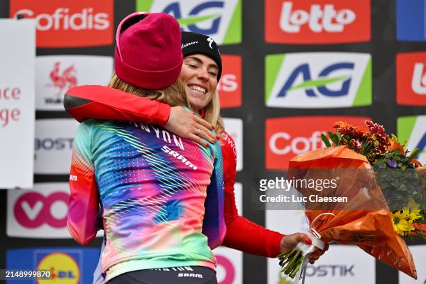 Race winner Katarzyna Niewiadoma of Poland and Team Canyon//SRAM Racing and Demi Vollering of The Netherlands and Team SD Worx - Protime on second...